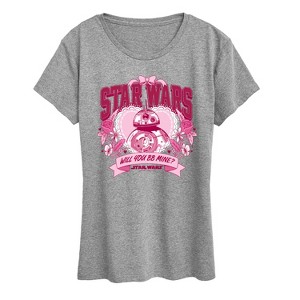 Women's - Star Wars - Valentine Bb8 Yoda and friends Collegiate Short Sleeve Graphic T-Shirt - 1 of 4