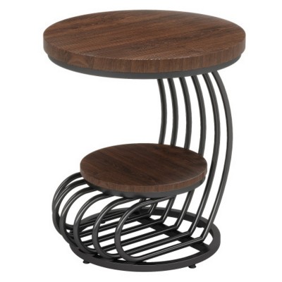 Syemin End Tables Round Vintage End Table with 2-Tier Storage Compact Bedside Table or Accent Table for Living Room, Brown, 19.69"*19.69"*24.8"