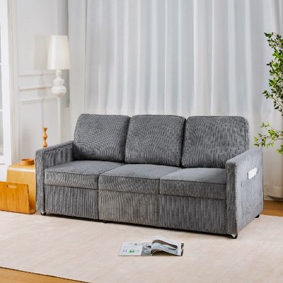 CAVINAS Retractable 3 Seater Sofa, Corduroy Sofa, Upholstered Flexible Sofa, Upholstered Couches for Living Room, Apartment