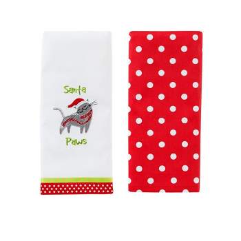 SKL Home Santa Paws Ribbon Attachments & Striped Trim 2-Piece Dish Towel Set - 16x26", Multi