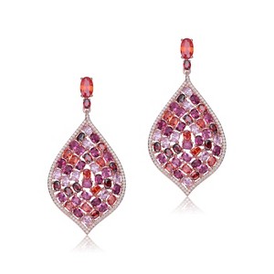 Guili Sterling Silver 18K Rose Gold Plated Ruby Red Cubic Zirconia Drop Earrings, a Timeless and Graceful Masterpiece of Classic Beauty - 1 of 3