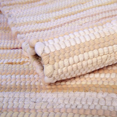 Handwoven Beige and Ivory Striped Synthetic Runner Rug