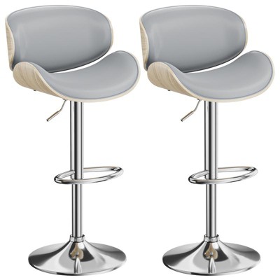 Gikpal Barstools, Adjustable Bentwood Barstools, Modern PU Leather Upholstered Bar Chair with Back and Footrest, for Bar, Dining Room