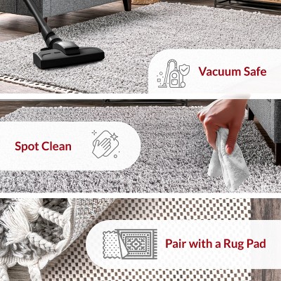 Braided Tassel Edge Shag Rug in Gray, 3' x 5', Synthetic Easy Care