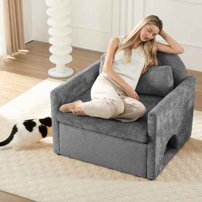 Aukfa Chenille Cat Couch w/ Pet Tunnel – Removable Cushion & Free Toy  High-Density Foam, Washable Cover – Cat-Friendly Furniture for Living Room