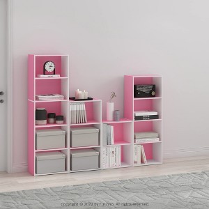 Furinno 2 Tier Compact Open Shelf Bookcase Sofa Side End Table Night Stand Storage Display Cabinet for Horizontal/Vertical Use,Pink/White - 1 of 4