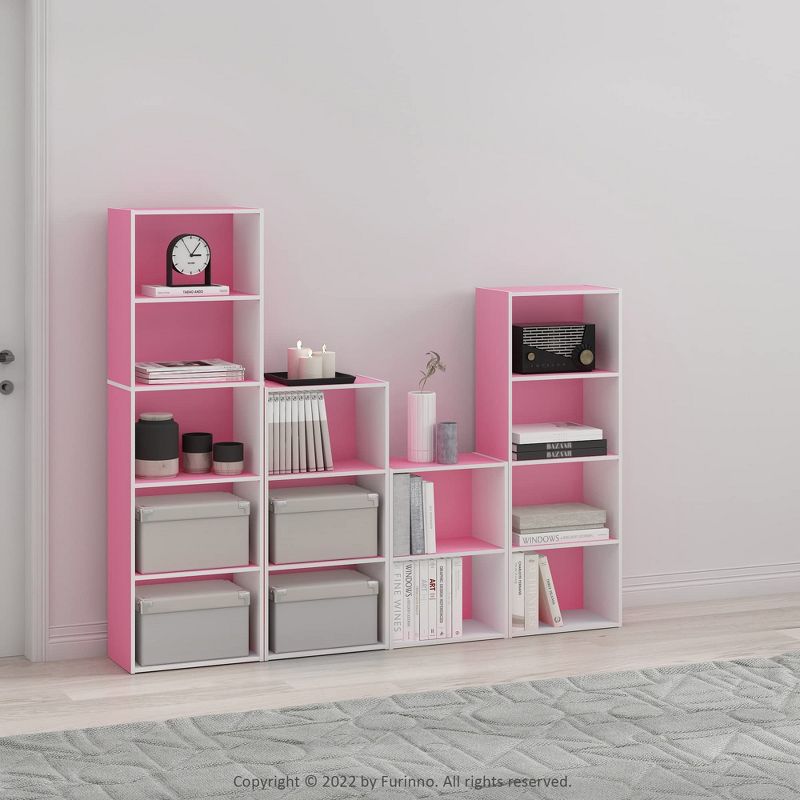 Furinno Luder 2-Tier Open Shelf Bookcase, Pink/White, 1 of 5