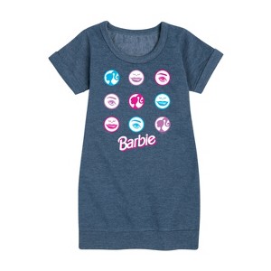Girls' - Barbie - Original Icons in Circle Grid Graphic Short Sleeve Fleece Dress - 1 of 3