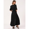 INSPIRE CHIC Women's V Neck Half-Sleeve Drawstring Waisted Tiered Slit A-Line Maxi Dress with Pockets - 4 of 4