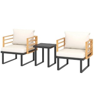 Resenkos 3 Pieces Metal Bistro Set, Two Armchairs And A Square Table,Steel, Polyester, Foam , Beige - 1 of 4