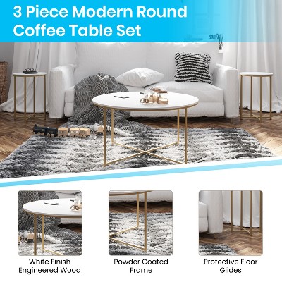 Hampstead 3-Piece White and Gold Coffee & End Table Set