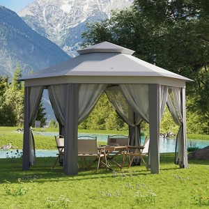 10x10 FT Pop Up Canopy Tent, Gazebo with Mosquito Netting, Adjustable Height Outdoor Gazebo - 1 of 4