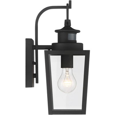 Black Steel and Glass Motion Sensor Outdoor Wall Lights Set