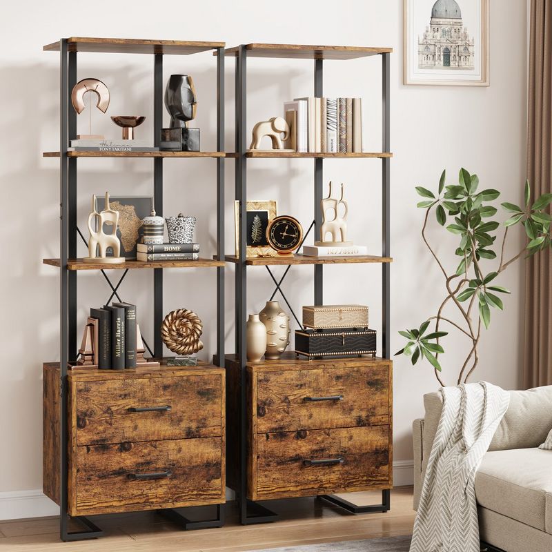 Whizmax 4 Tier Bookshelf with Storage Drawers,70.9 Inch Tall Industrial Book Shelf with Open Display Shelves for Living Room, Bedroom,Office, 4 of 9