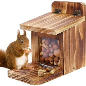 Snynuxx Squirrel Feeder Table, Wooden Squirrel Picnic Table Feeders for Outdoors, Funny Squirrel Feeder Nuts Bar Corn Cob with Soild Structure (Brown) - 1 of 4