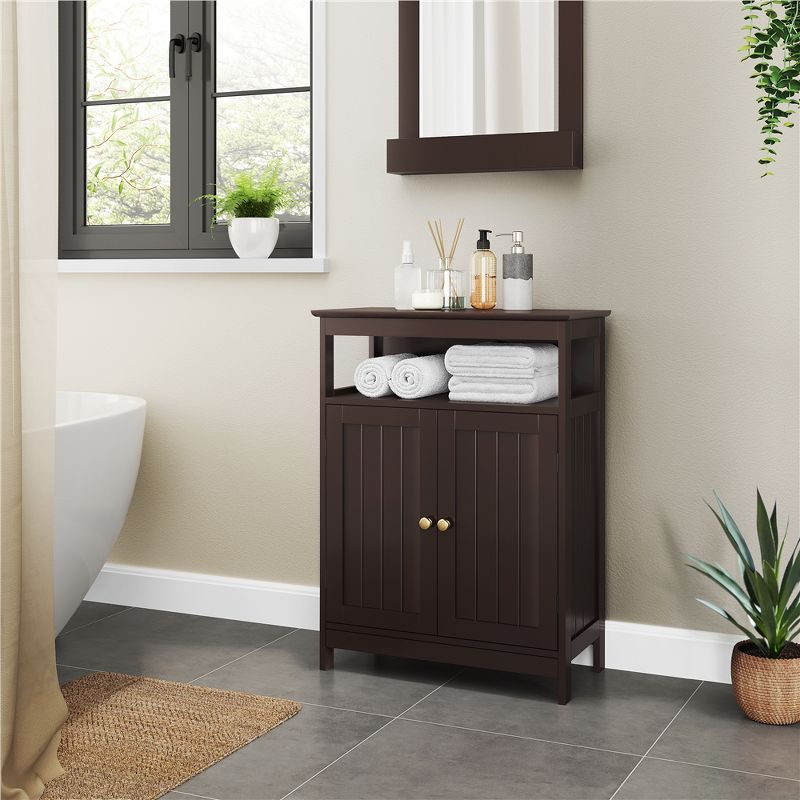 Yaheetech Wooden Bathroom Floor Cabinet with Adjustable Shelves, 3 of 11