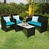 Tangkula 4 Piece Outdoor Patio Rattan Furniture Set Turquoise Cushioned Seat For Garden, Porch, Lawn - 3 of 4