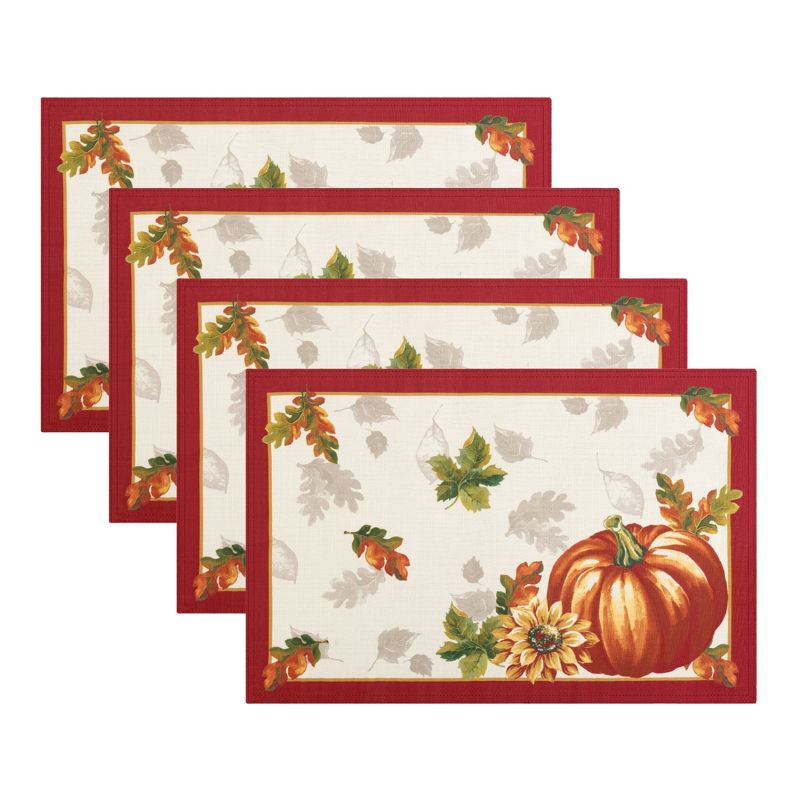 Swaying Leaves Bordered Fall Placemat, Set of 4 - 13" x 19" - Red/White - Elrene Home Fashions, 1 of 5