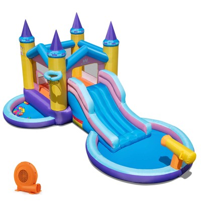 Safstar Kids Inflatable Water Slide w/ Slide Splash Pool Water Cannon with 680W Blower