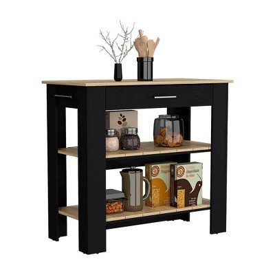 Depot E-Shop Kitchen Island 37" H, Two Open Storage Shelves, One Drawer, Four Legs,Towel Hanger