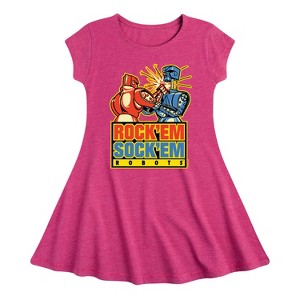 Girls' - Rock 'Em Sock 'Em Robots - Red Rocker, Blue Bomber Fit & Flair Cap Sleeve Dress - 1 of 2