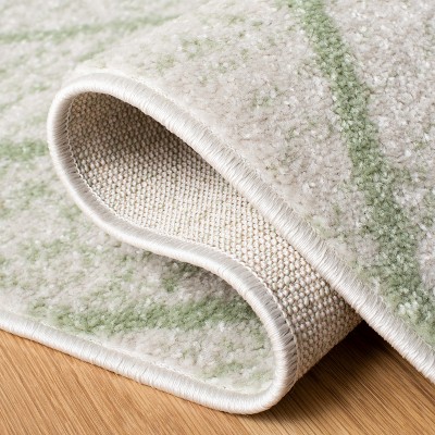 Ivory and Sage Rectangular 8' x 10' Stain-Resistant Synthetic Area Rug