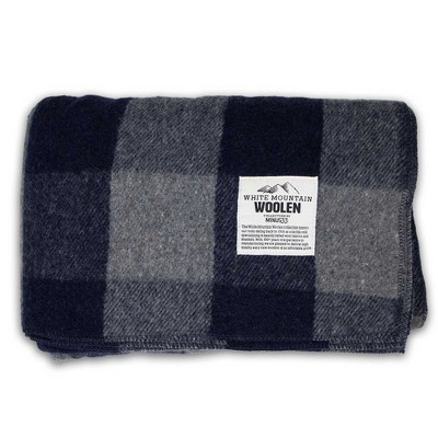 Gray and Blue Plaid Twin Recycled Wool Lodge Blanket