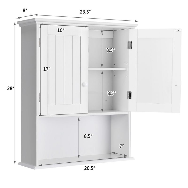 Costway Wall Mount Bathroom Cabinet Storage Organizer Medicine Cabinet with 2-Doors and 1- Shelf Cottage Collection Wall Cabinet, 3 of 11