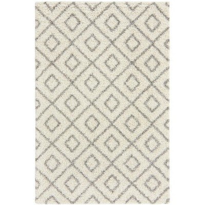 Ivory and Gray Trellis Shag 6' x 9' Synthetic Area Rug