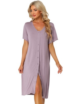 cheibear Womens Modal Nightshirt Soft Button Down Nightgown Short Sleeve  Pajama Sleepshirt Light Purple Medium