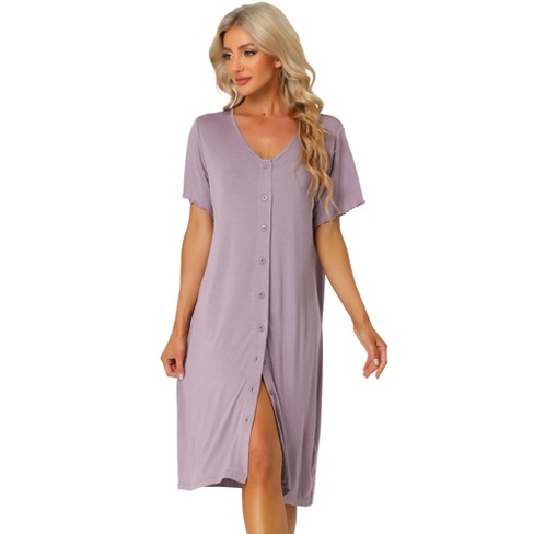 Unique Bargains Womens Nightshirt Button Down Nightgown Long Sleeve Pajama  Sleepshirt