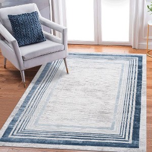 Kumasinova Bordered Area Rug, Non-Slip Medium-Pile Living Room Rug, Stain-Resistant Door Mat, Kids & Pets Friendly, Non-Shedding, Brown - 1 of 4