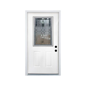 36 X 80 Inches Fiberglass Entry Door,6-9/16 Vinyl Frame,Decorative Glass Door,Primed Knock-Down,with Brickmould,Right Hand Inswing Door - 1 of 4