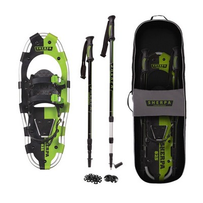 Yukon Charlies 8x21 Sherpa Series Unisex Backcountry Hiking Trekking Snow Shoe Snowshoes Kit w/ Heel Straps for 100 to 150 Pound Men or Women, Green
