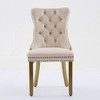 Akoasm 2-Piece Modern Velvet Upholstered Dining Chairs with Gold-Finished Wood Legs and Tacker Nail Accents-Beige - 4 of 4