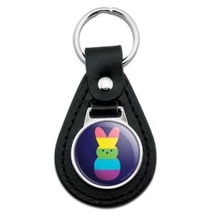 Peeps Rainbow Striped Bunny Peep Black Leather Keychain - 1 of 3