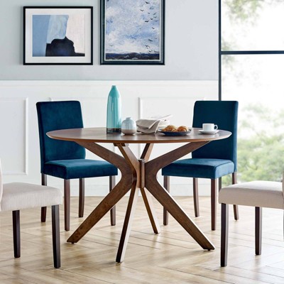 Crossroads 47" Round Walnut Grain Pedestal Dining Table