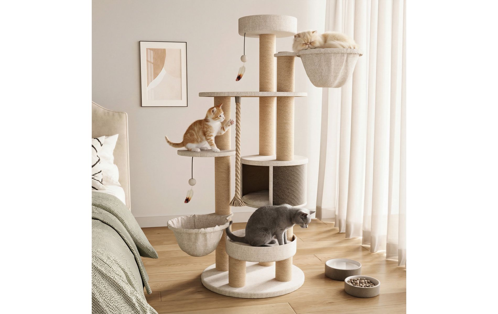 EROMMY 64"h Cat Tree Tower With Scratching Posts And Toys, Multi-function Cat House For Indoor Cats