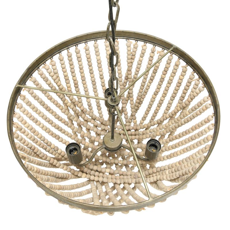 Metal Chandelier with Draped Wood Beads Off-White -Storied Home, 6 of 10