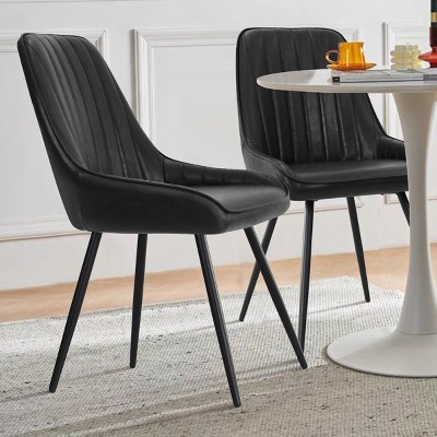 Edwin Brown Faux Leather Dining Chairs Set of 4,Comfortable Chairs with  Backrest and Metal Legs,Modern Industrial Upholstered Chairs-The Pop Maison