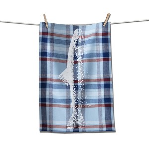 tagltd Jackson Plaid Fish Dishtowel - Blue Multi Cotton Kitchen Towel for July 4th, Machine Washable, 26" x 18" - 1 of 2