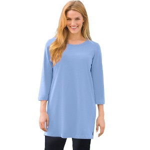 Woman Within Plus Size Perfect Three-Quarter-Sleeve Scoopneck Tunic - 1 of 4
