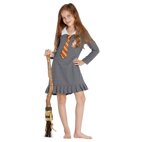 INTIMO Harry Potter Hermione Gryffindor Uniform Tie Pajama Gown Gray (L,  10/12) Grey