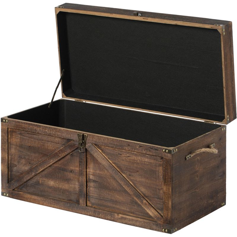 Vintiquewise Vintiquewise Brown Large Wooden Lockable Trunk Farmhouse Style Rustic Design Lined Storage Chest with Rope Handles, 3 of 6
