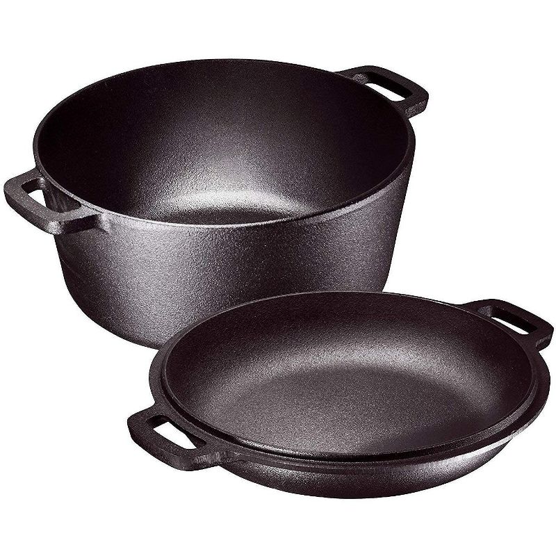 Bruntmor Black 2-in-1 Enamel Cast Iron Dutch Oven & Skillet Set | All-in-One Cookware for Induction, Electric, Gas, Stovetop & Oven, 1 of 5