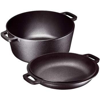 Bruntmor Black 2-in-1 Enamel Cast Iron Dutch Oven & Skillet Set | All-in-One Cookware for Induction, Electric, Gas, Stovetop & Oven
