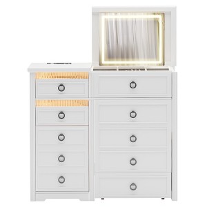 Fredees Vanity with Mirror and Lights, Makeup Desk with Drawer, Chair & Charging Station - 1 of 4