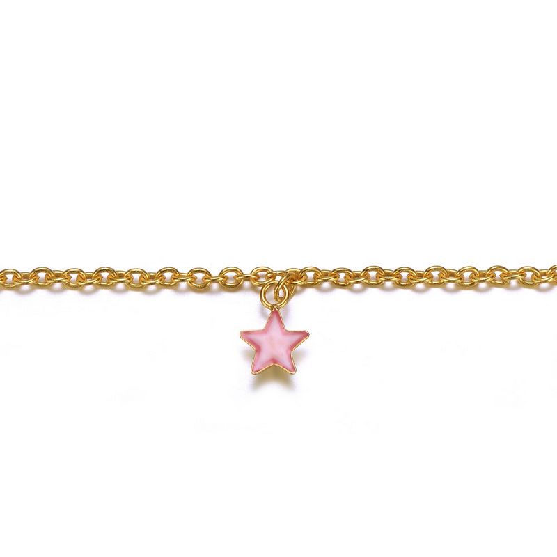 14k Gold Plated Pink Enamel Lucky Star Drop Charm Bracelet, 2 of 3