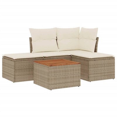 vidaXL Patio Sofa Set with Cushions Outdoor Furniture 5 Piece Poly Rattan - Beige and Cream