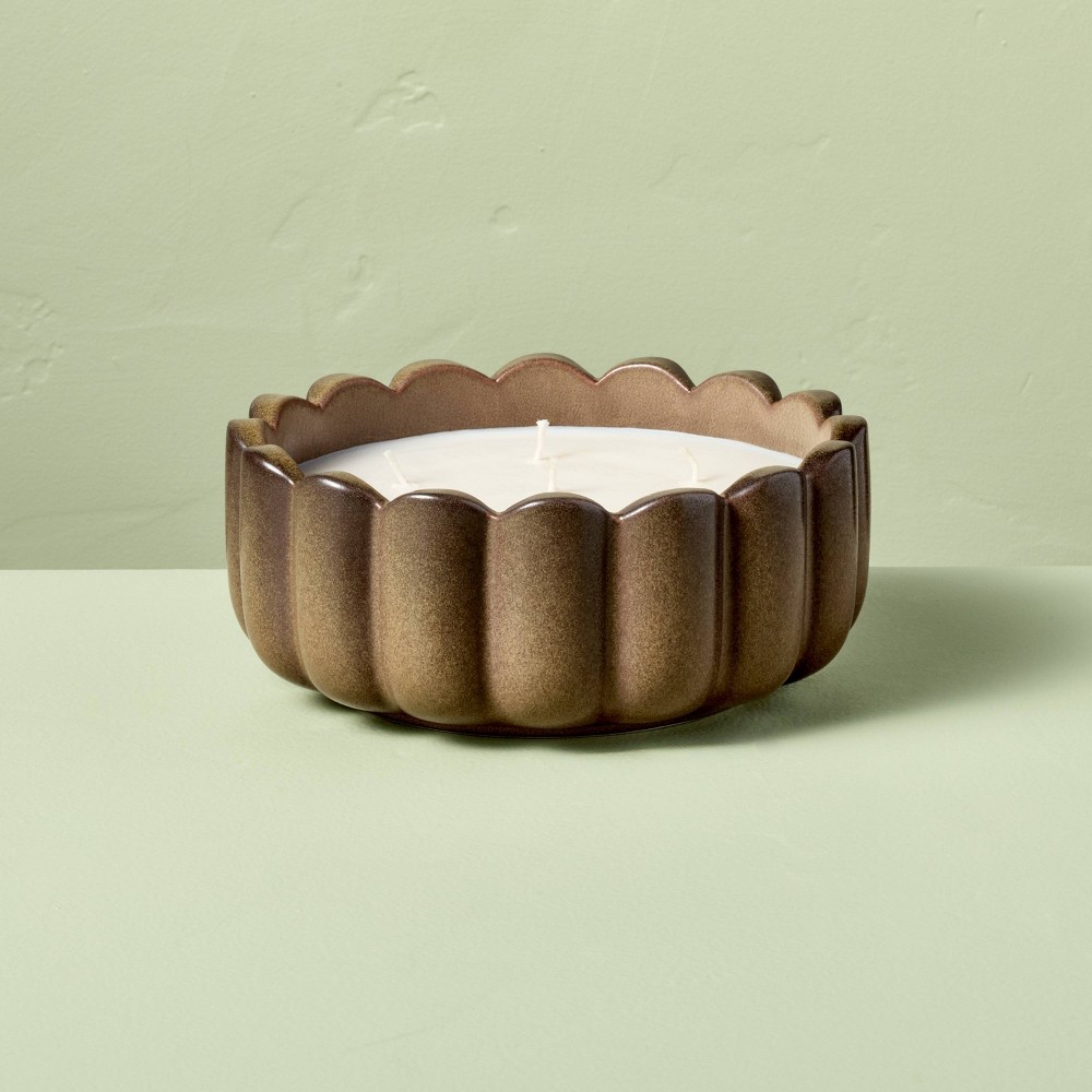 6 Wick Ceramic Scalloped Rim Harvest Chestnut Jar Candle Brown 42oz - Hearth & Hand™ with Magnolia
